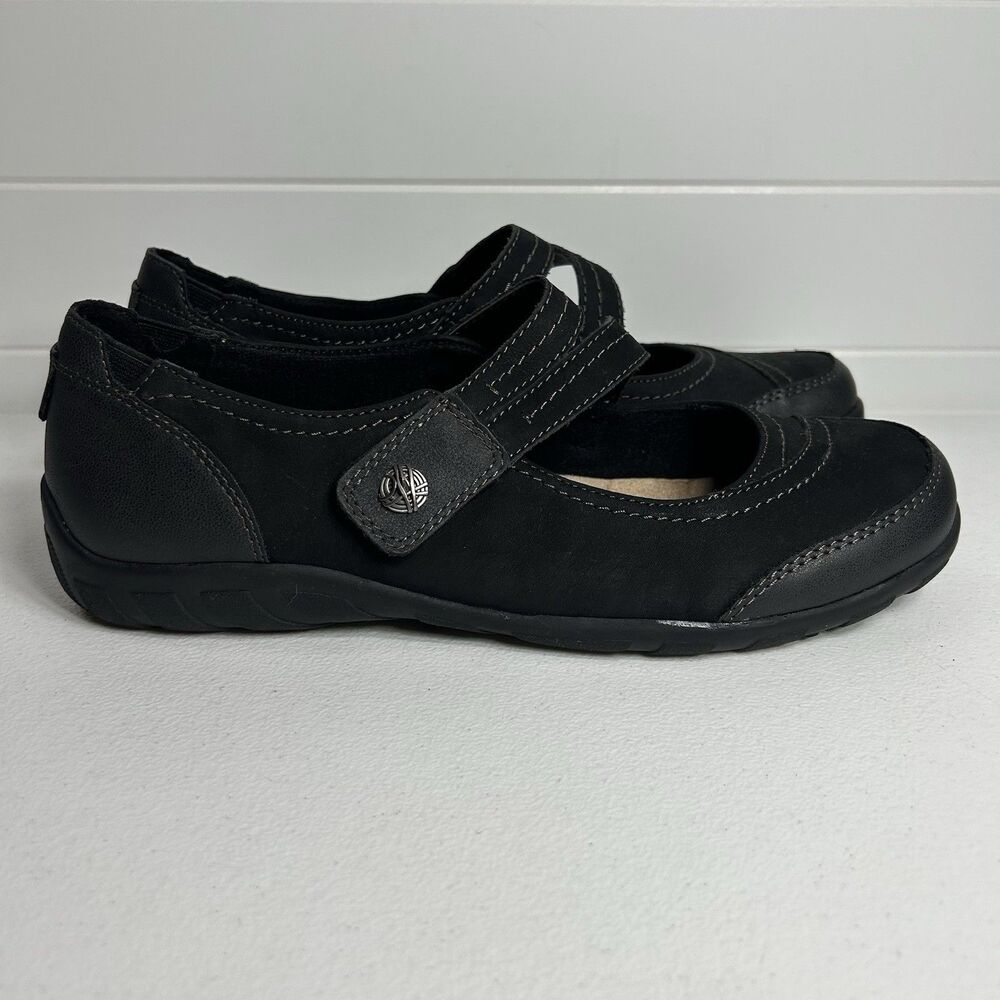 Earth Origins Womenβs Mary Jane Shoes Size 11 M Black Leather Stitch Detail